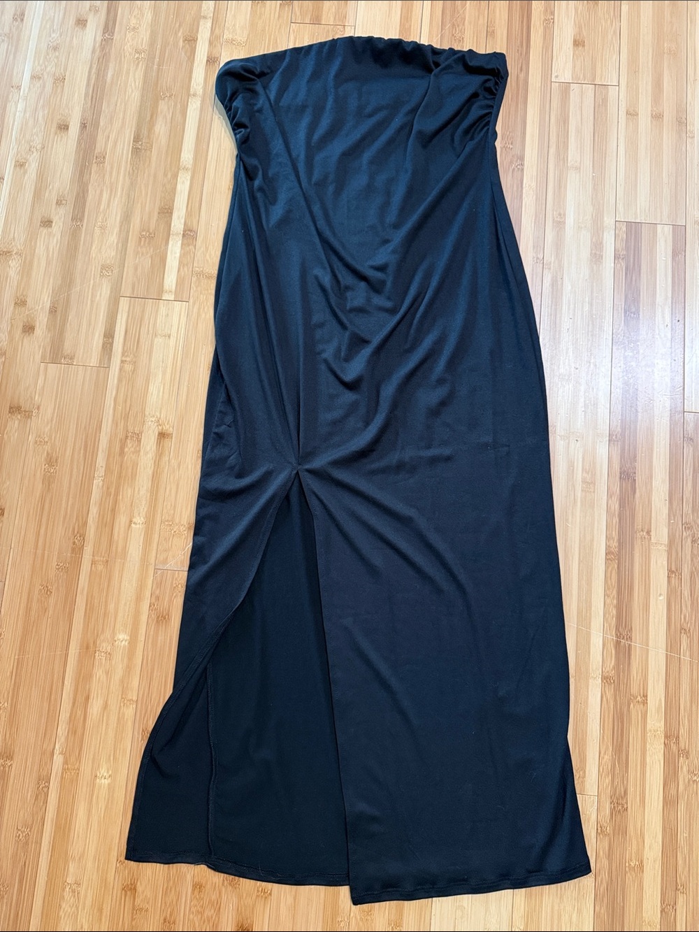 Fashion Nova Black Strapless Twist-Slit Maxi Dress
